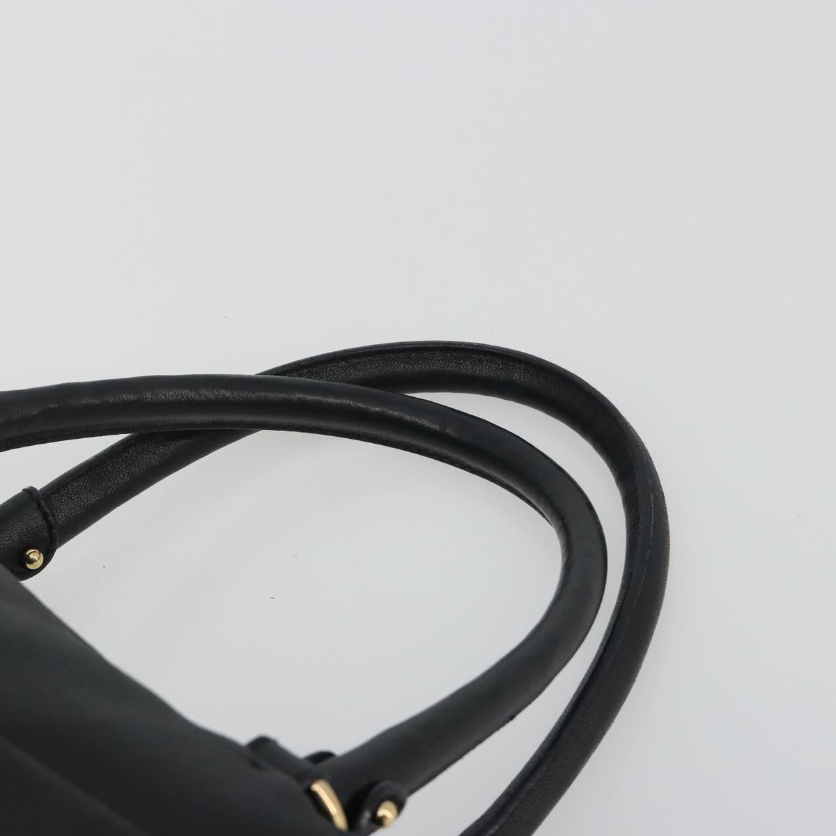 Salvatore Ferragamo Vala Hand Bag Leather Black Gold Auth BA13758