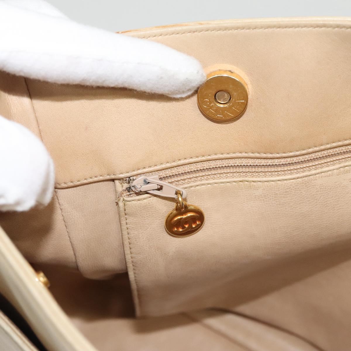 CHANEL COCO Mark Shoulder Bag Lamb Skin Beige Gold CC Auth BA1376