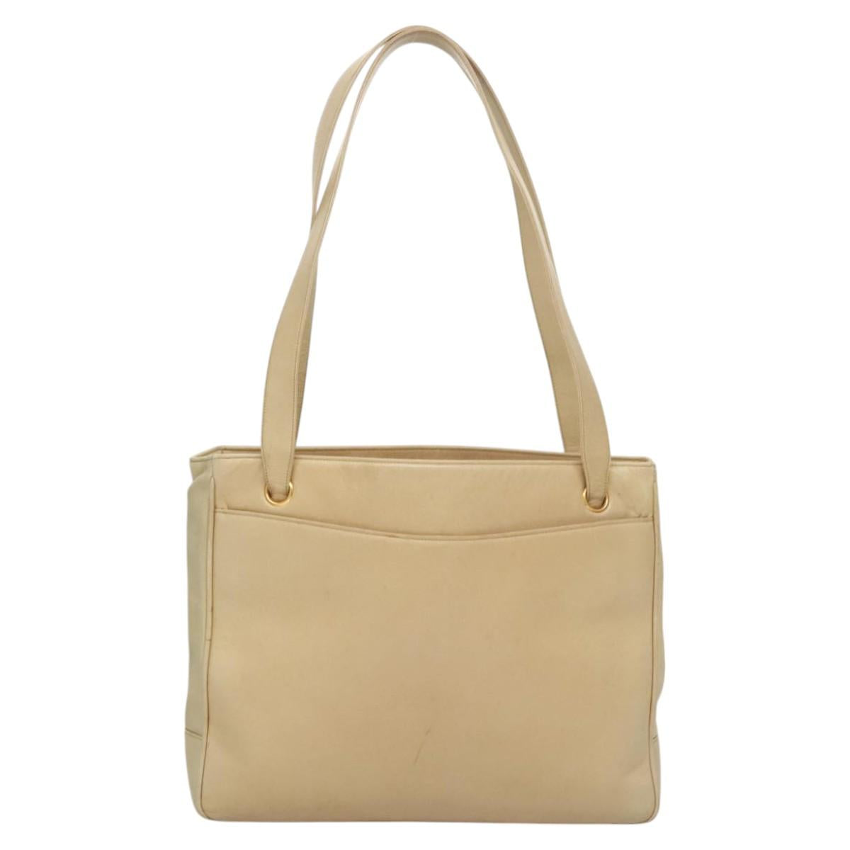 CHANEL COCO Mark Shoulder Bag Lamb Skin Beige Gold CC Auth BA1376