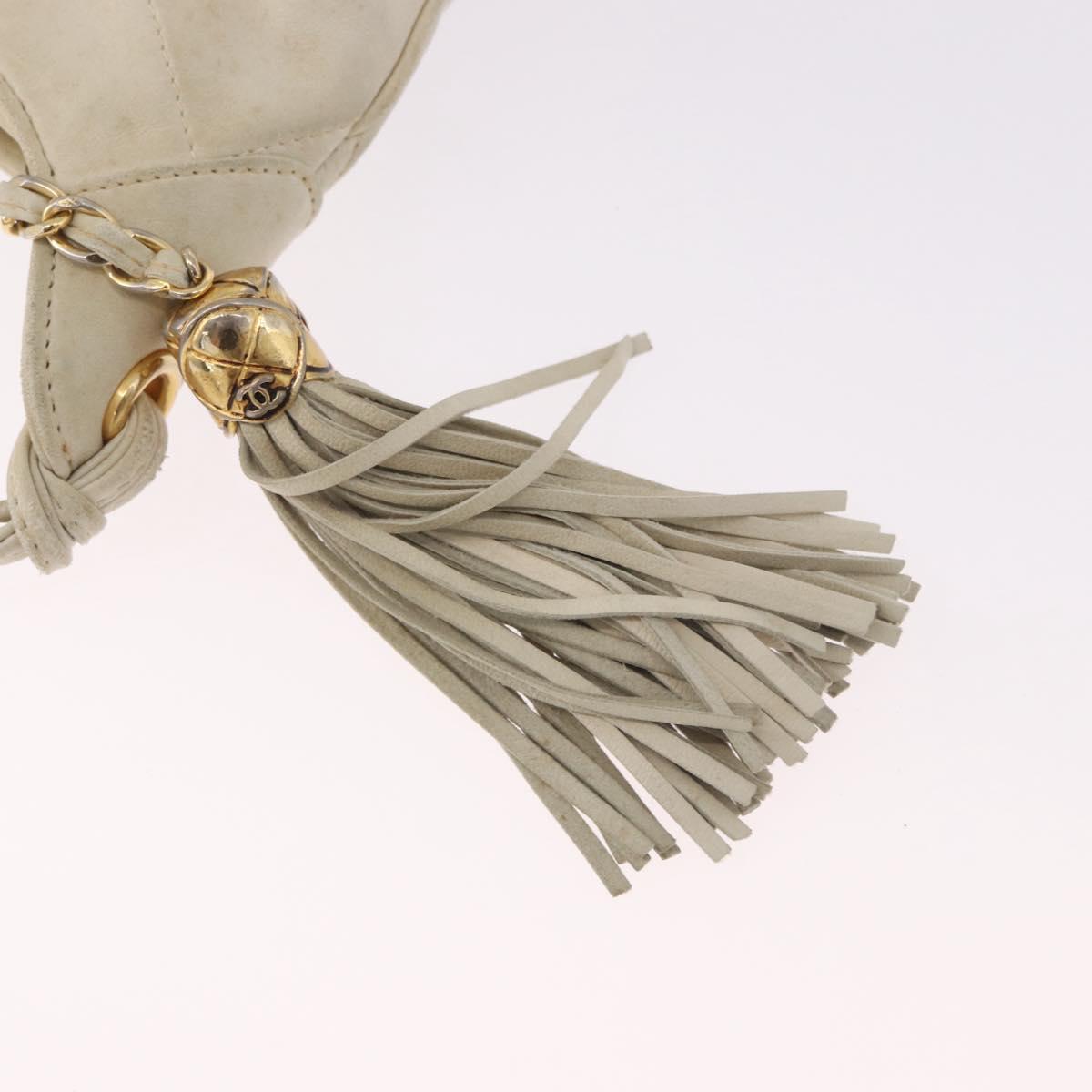 CHANEL Matelasse Shoulder Bag Lamb Skin White Gold CC Auth BA13767