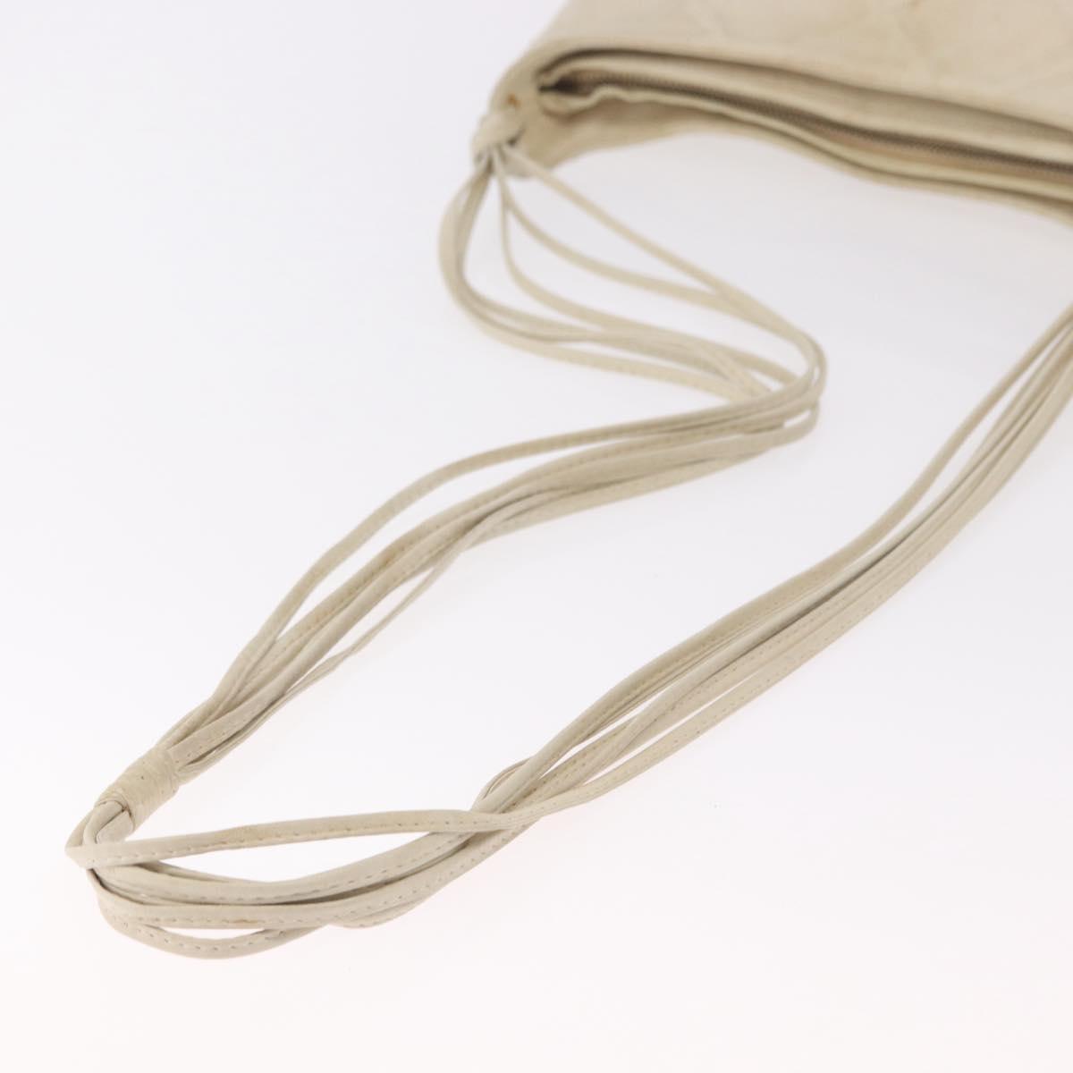 CHANEL Matelasse Shoulder Bag Lamb Skin White Gold CC Auth BA13767