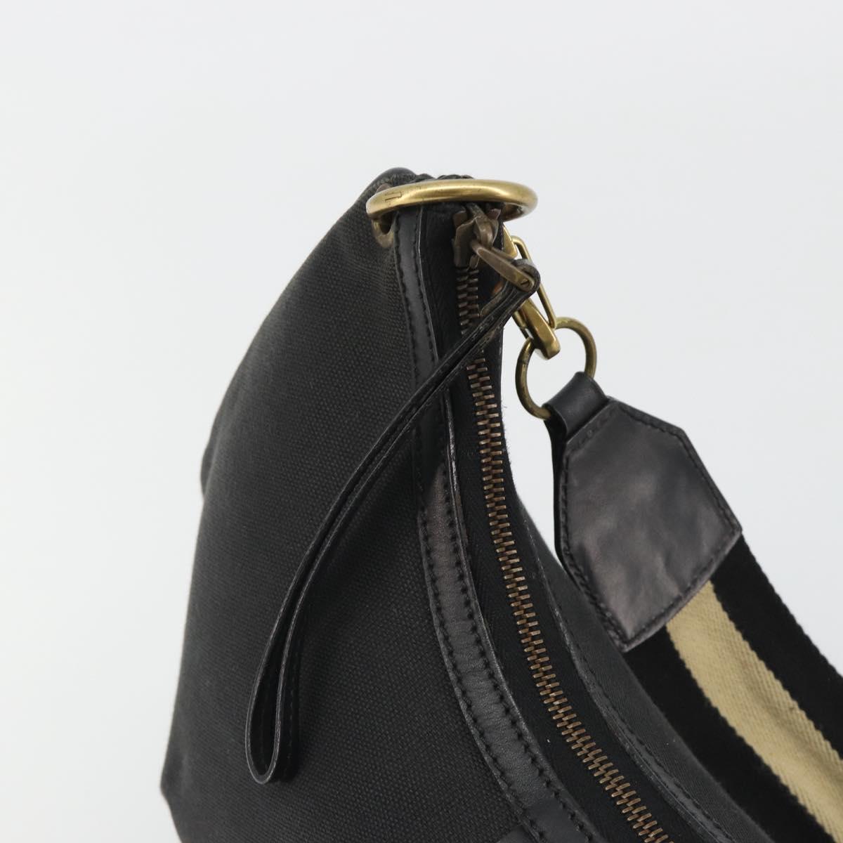 GUCCI Sherry Line Shoulder Bag Canvas Black Gold 106663 Auth BA13768