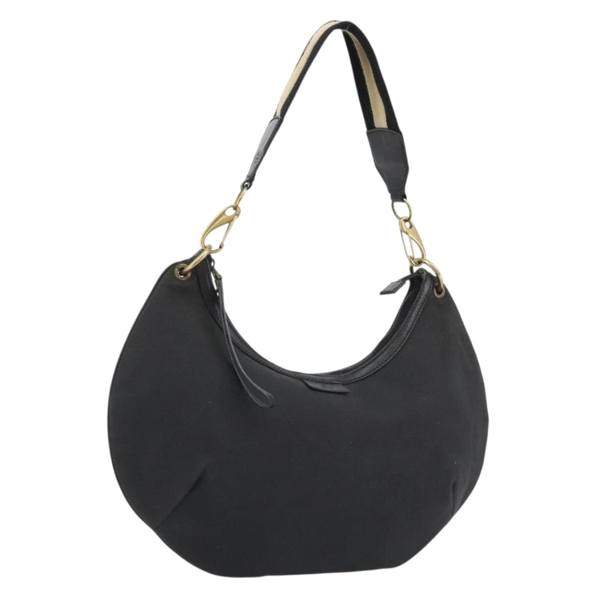 GUCCI Sherry Line Shoulder Bag Canvas Black Gold 106663 Auth BA13768