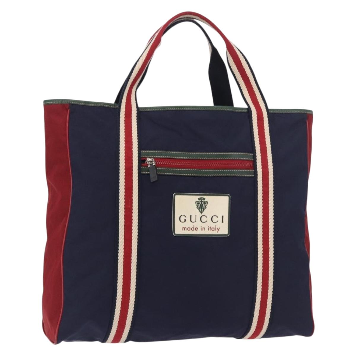 GUCCI Sherry Line Tote Bag Nylon Navy Silver 189664 Auth BA13772V