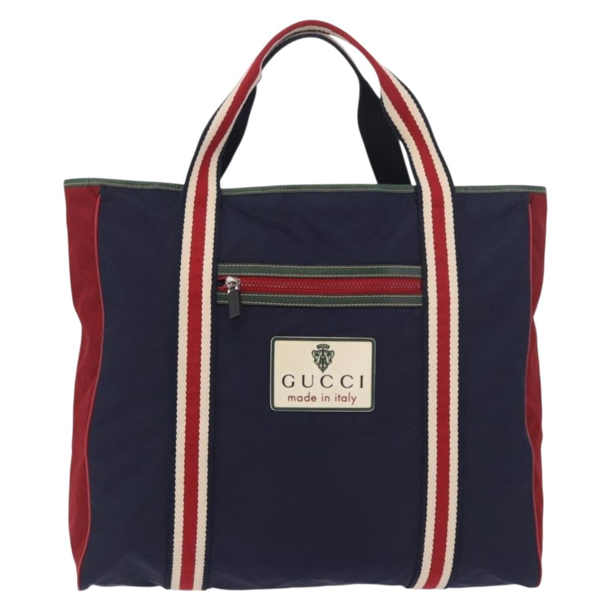 GUCCI Sherry Line Tote Bag Nylon Navy Silver 189664 Auth BA13772V