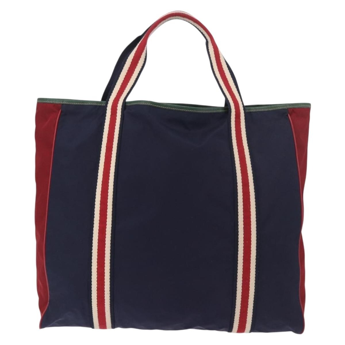 GUCCI Sherry Line Tote Bag Nylon Navy Silver 189664 Auth BA13772V
