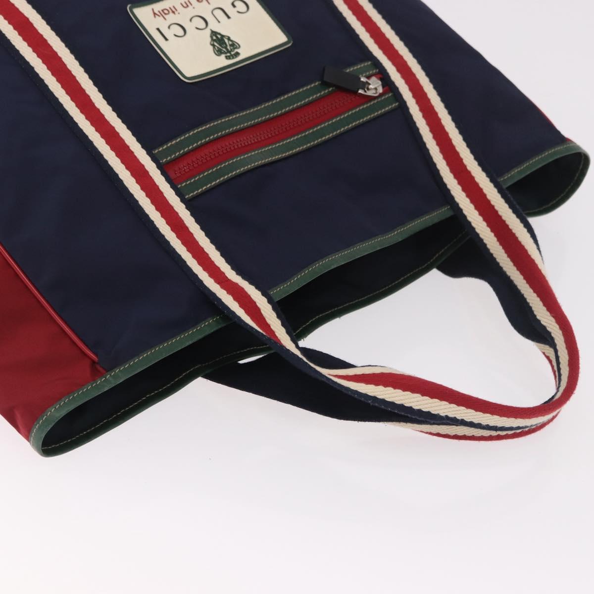GUCCI Sherry Line Tote Bag Nylon Navy Silver 189664 Auth BA13772V