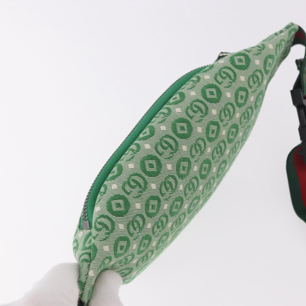 GUCCI Children's Sherry Line Waist Bag Canvas Green Silver 502095 Auth BA13773V