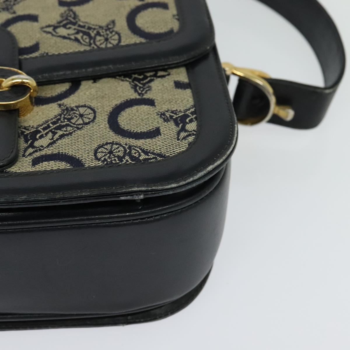 CELINE C Sulky Shoulder Bag Canvas Navy Gold Auth BA1378