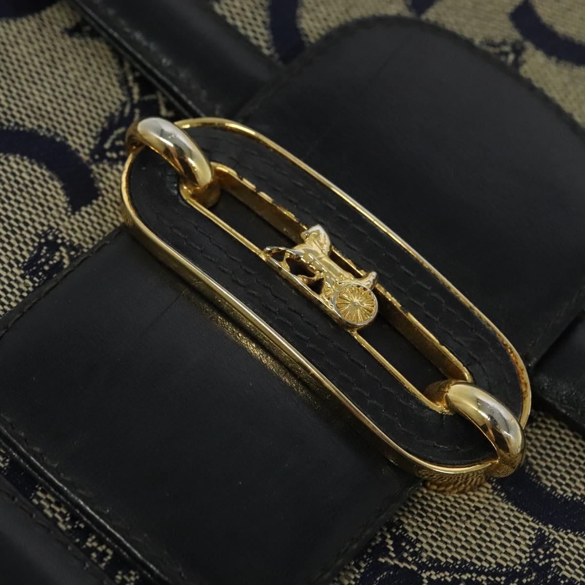 CELINE C Sulky Shoulder Bag Canvas Navy Gold Auth BA1378