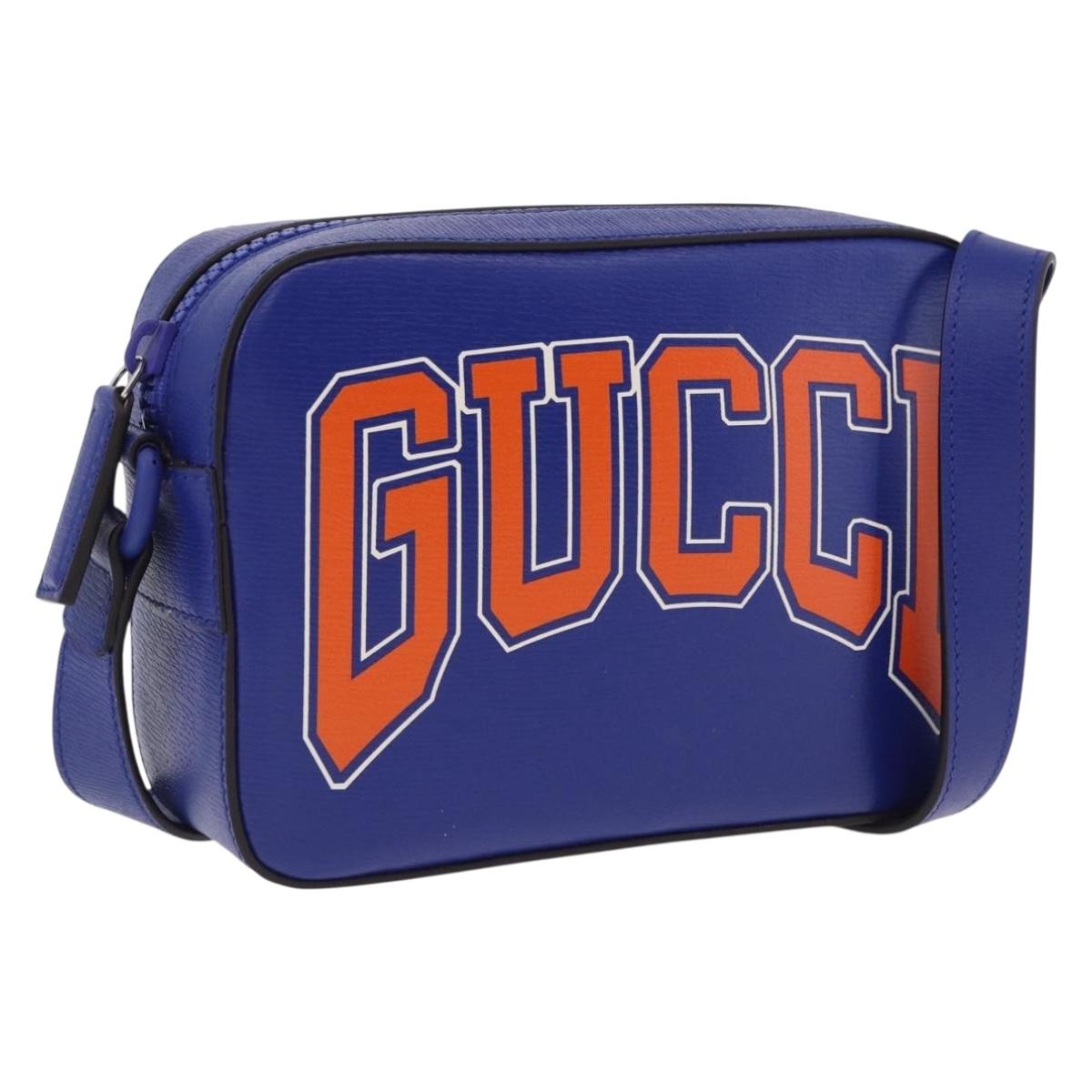 GUCCI NY Dragons Shoulder Bag Leather Blue Orange 773190 Auth BA13783M