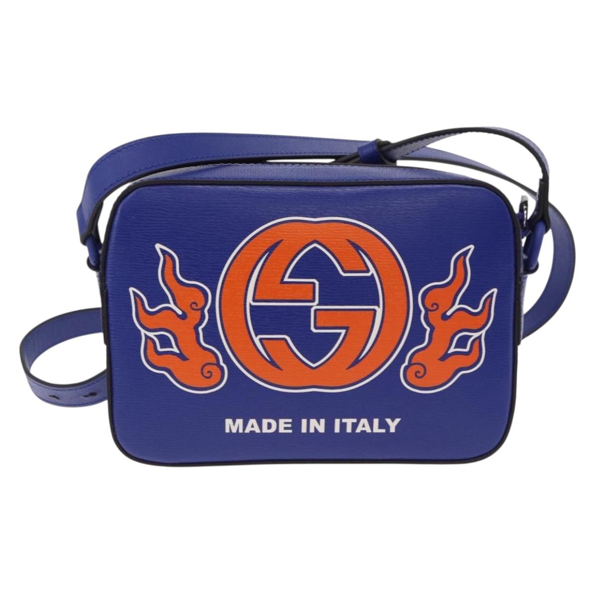 GUCCI NY Dragons Shoulder Bag Leather Blue Orange 773190 Auth BA13783M