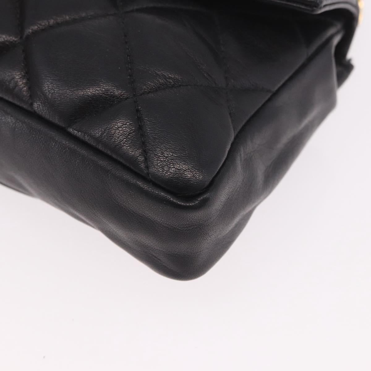 CHANEL Matelasse Waist Bag Lamb Skin Black Gold CC Auth BA13785A