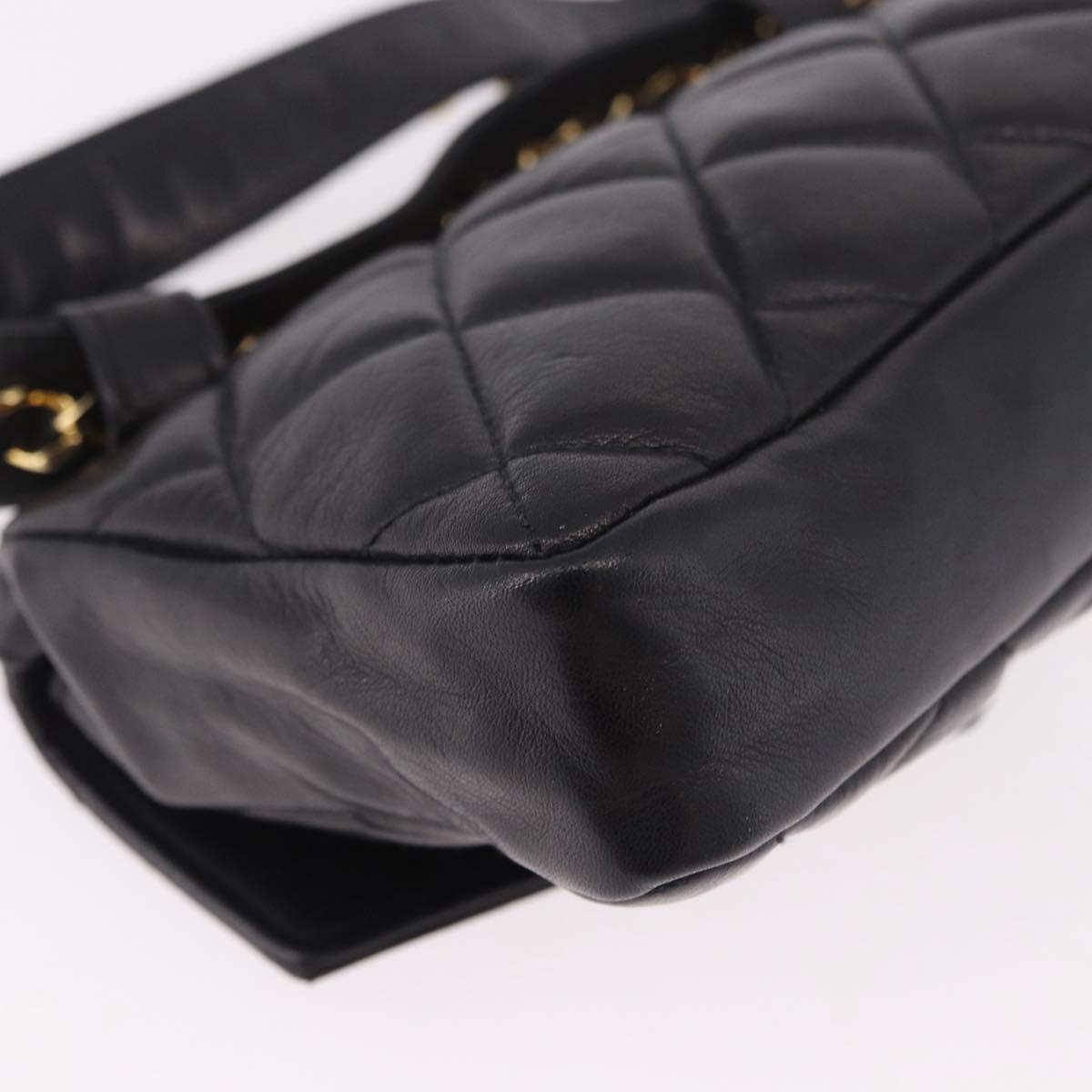 CHANEL Matelasse Waist Bag Lamb Skin Black Gold CC Auth BA13785A