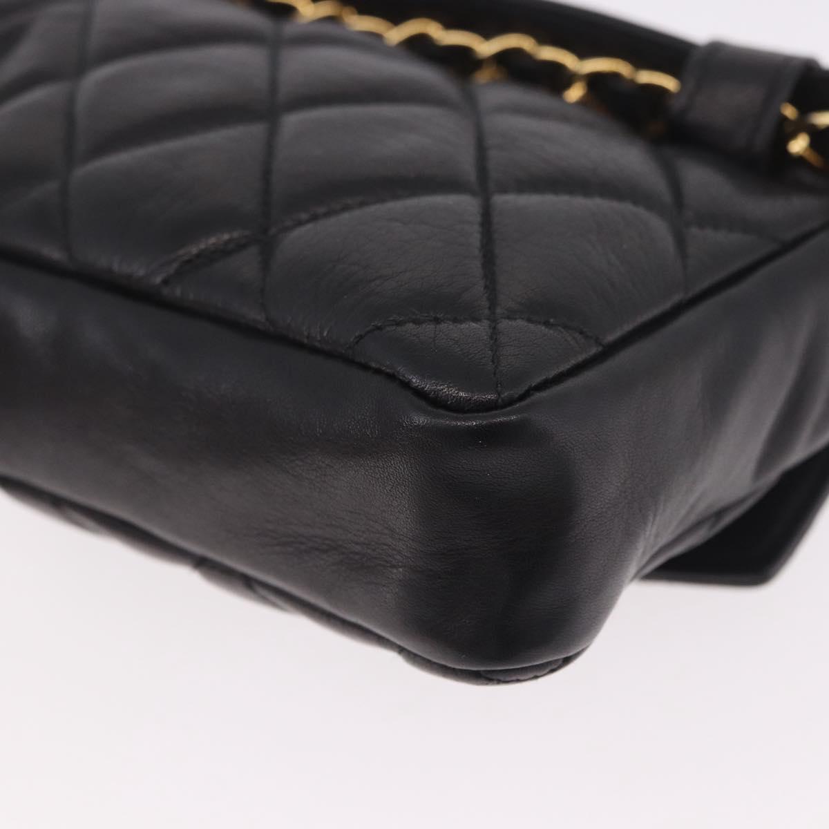 CHANEL Matelasse Waist Bag Lamb Skin Black Gold CC Auth BA13785A