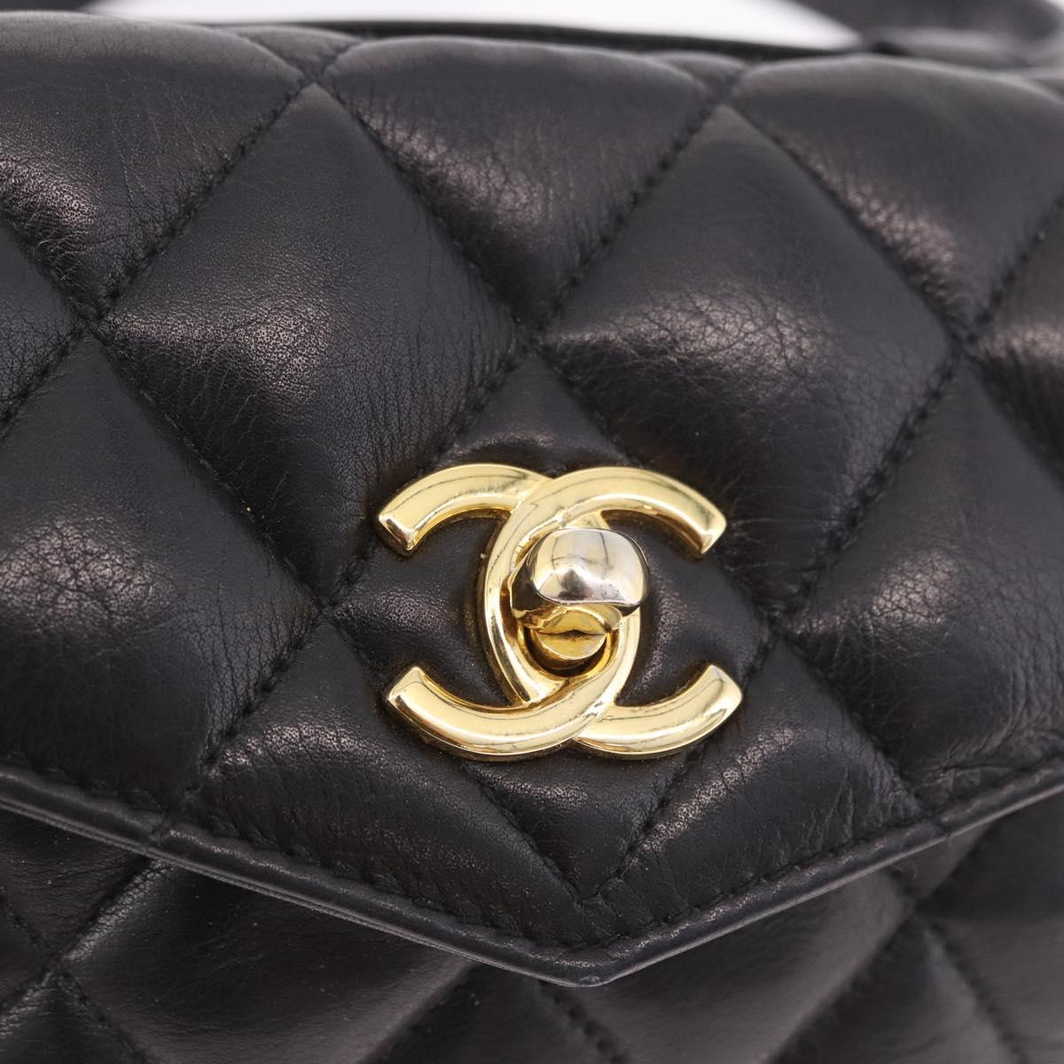 CHANEL Matelasse Waist Bag Lamb Skin Black Gold CC Auth BA13785A