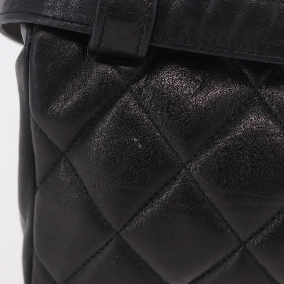 CHANEL Matelasse Waist Bag Lamb Skin Black Gold CC Auth BA13785A