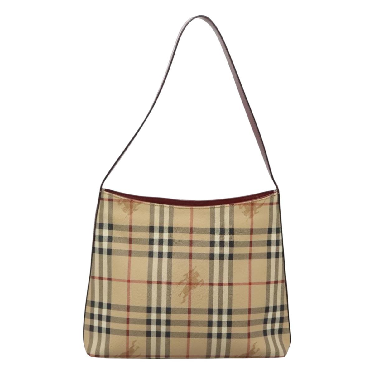 BURBERRY Nova Check Shoulder Bag PVC Beige Silver Auth BA1379