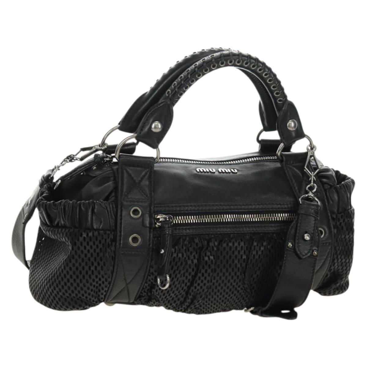 Miu Miu Hand Bag Leather 2way Black Silver Auth BA13790V