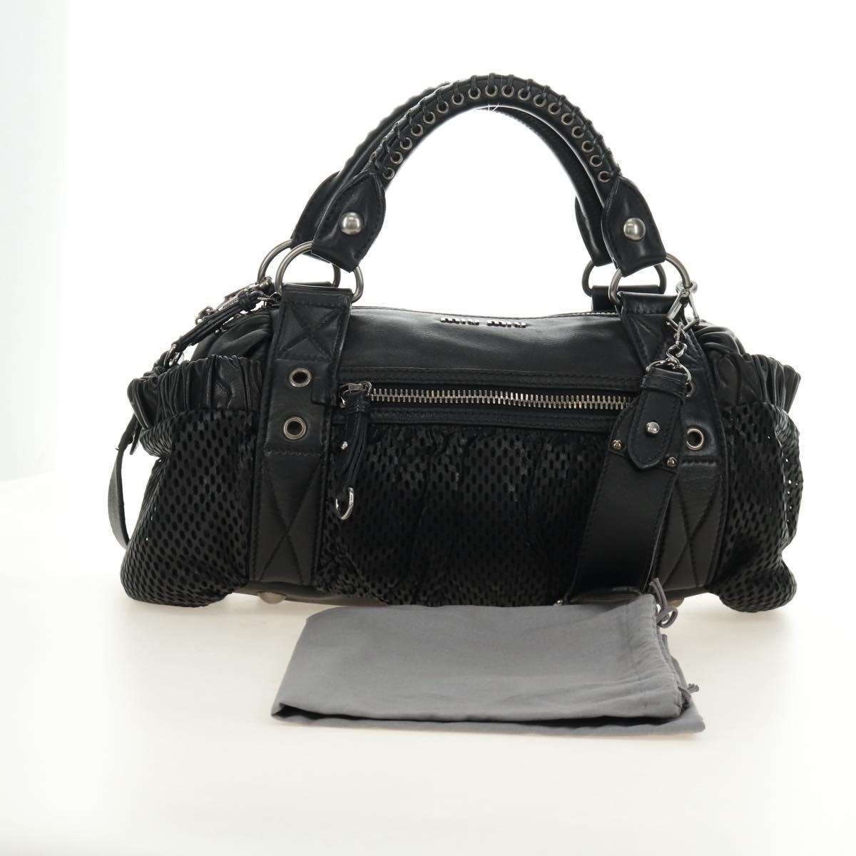 Miu Miu Hand Bag Leather 2way Black Silver Auth BA13790V