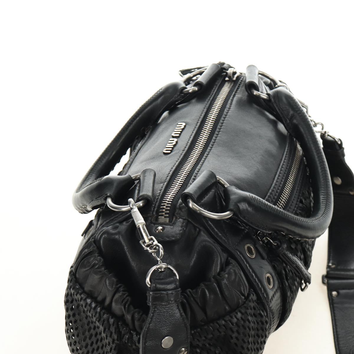 Miu Miu Hand Bag Leather 2way Black Silver Auth BA13790V