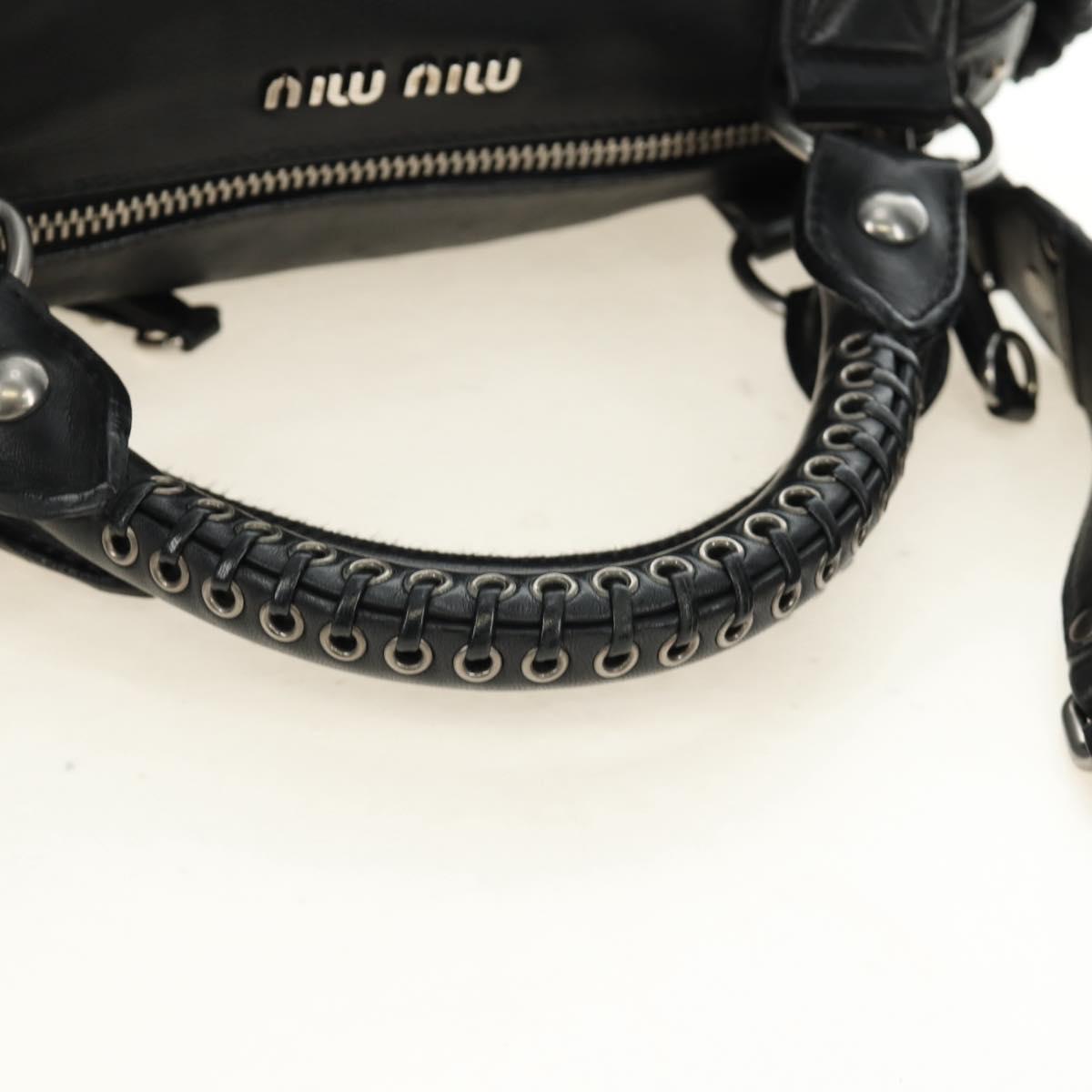 Miu Miu Hand Bag Leather 2way Black Silver Auth BA13790V