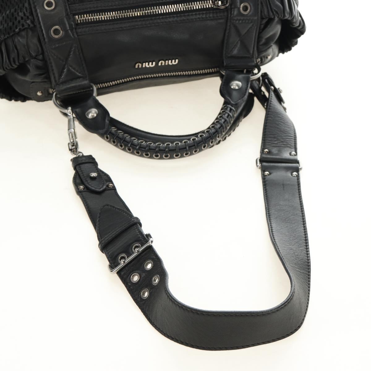 Miu Miu Hand Bag Leather 2way Black Silver Auth BA13790V