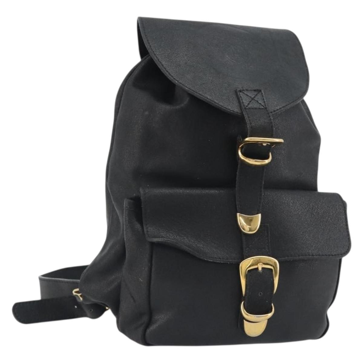 Gianni Versace Backpack Leather Black Gold Auth BA13798