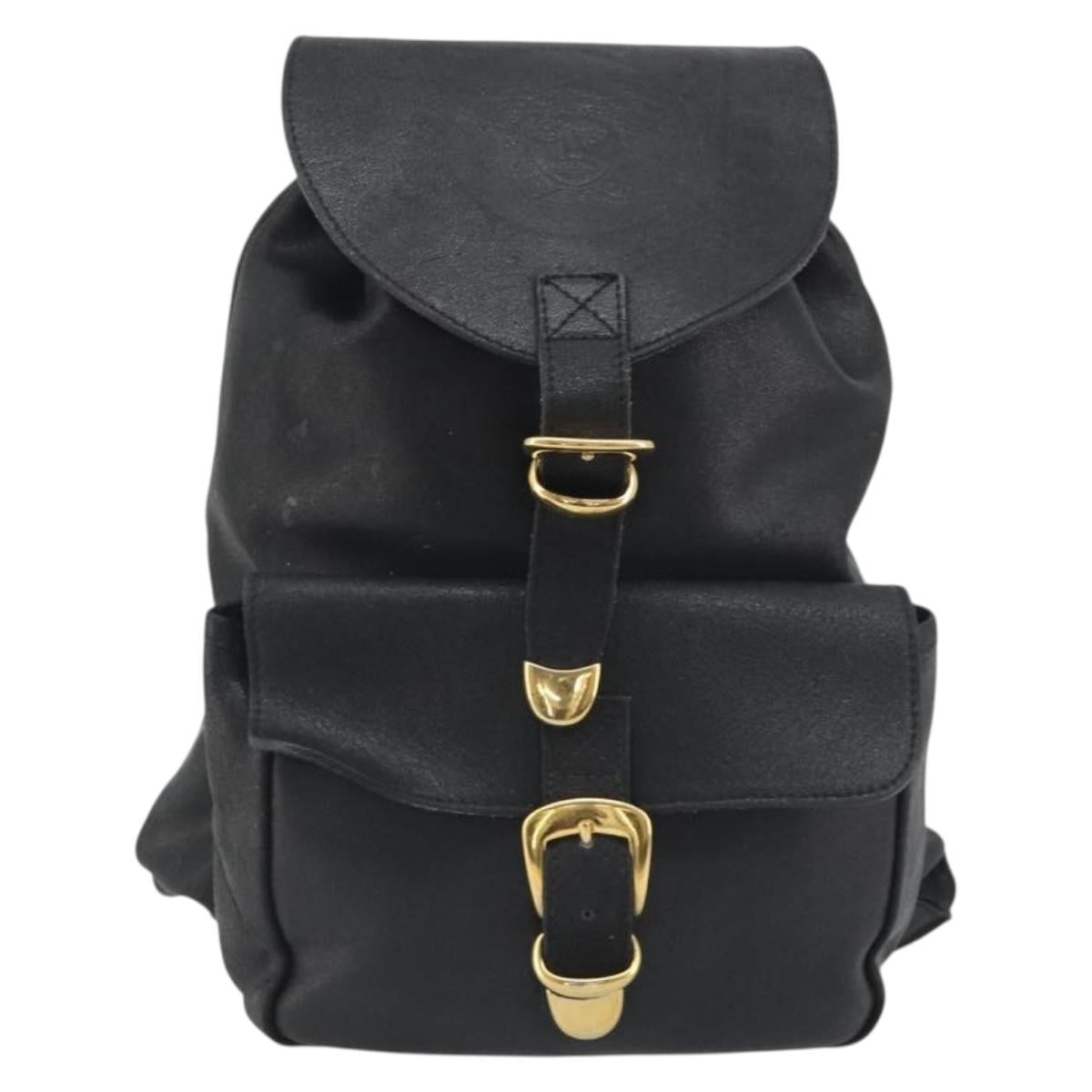 Gianni Versace Backpack Leather Black Gold Auth BA13798