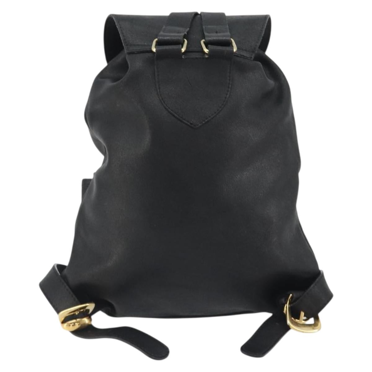 Gianni Versace Backpack Leather Black Gold Auth BA13798