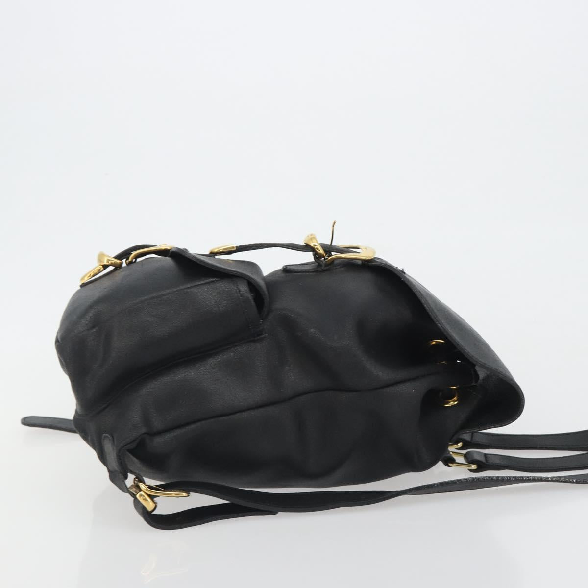 Gianni Versace Backpack Leather Black Gold Auth BA13798