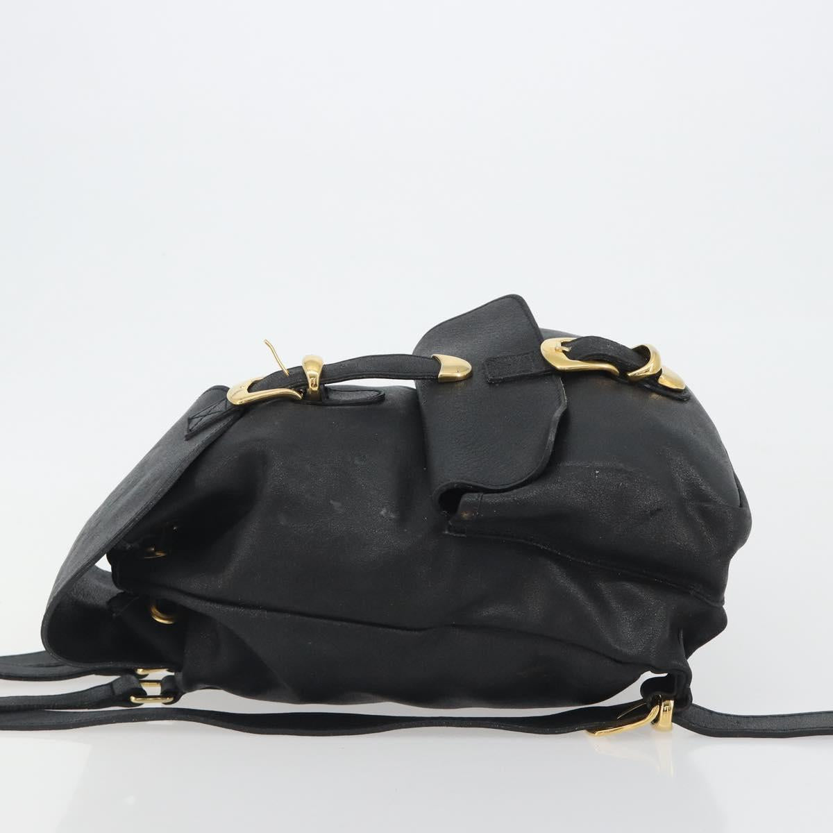 Gianni Versace Backpack Leather Black Gold Auth BA13798