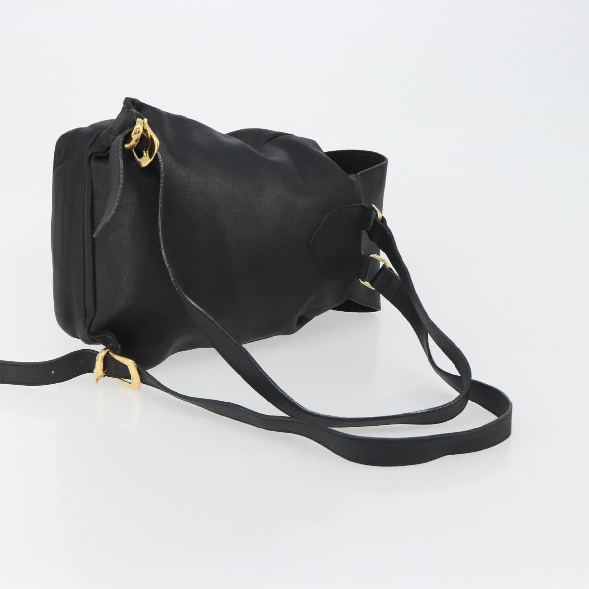 Gianni Versace Backpack Leather Black Gold Auth BA13798