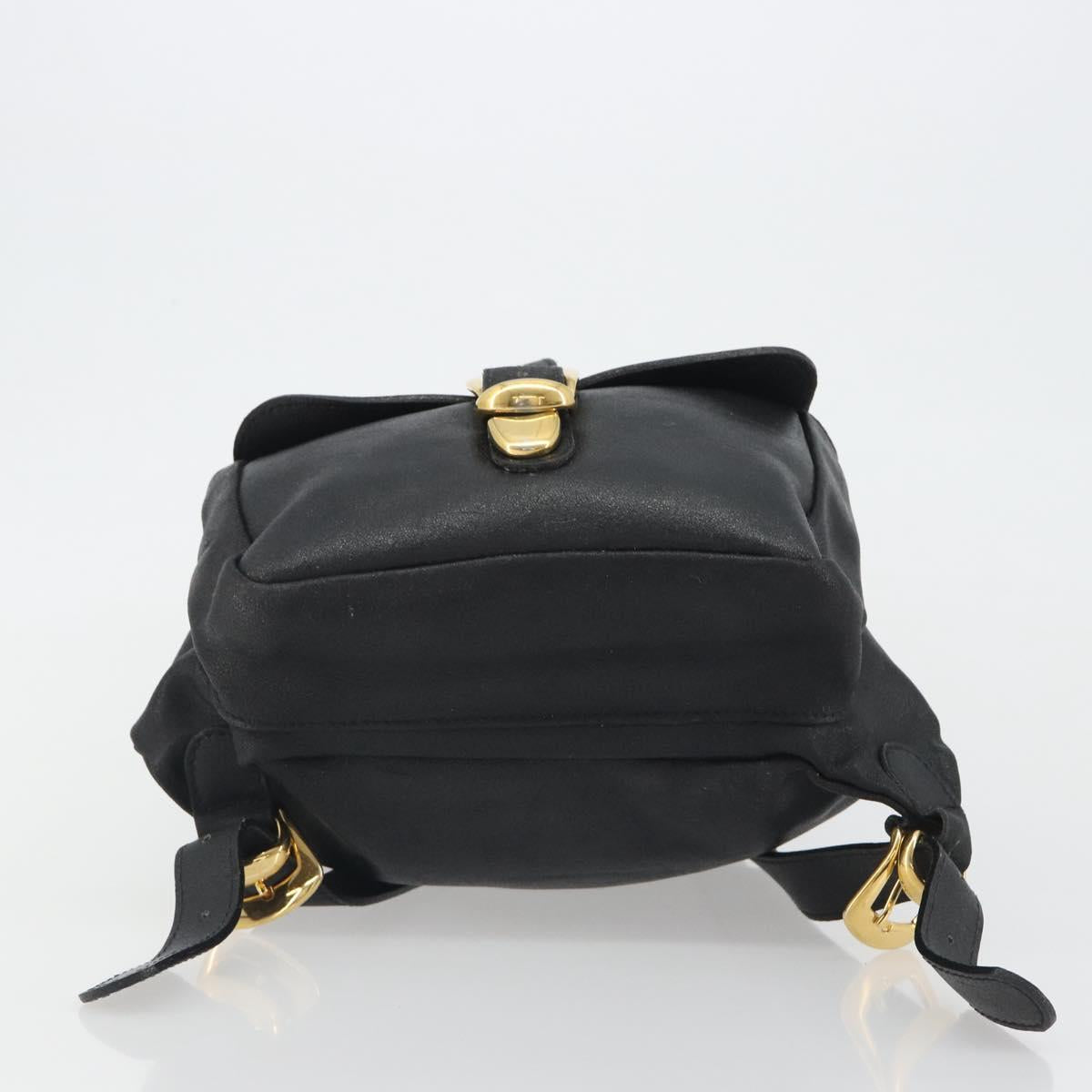 Gianni Versace Backpack Leather Black Gold Auth BA13798