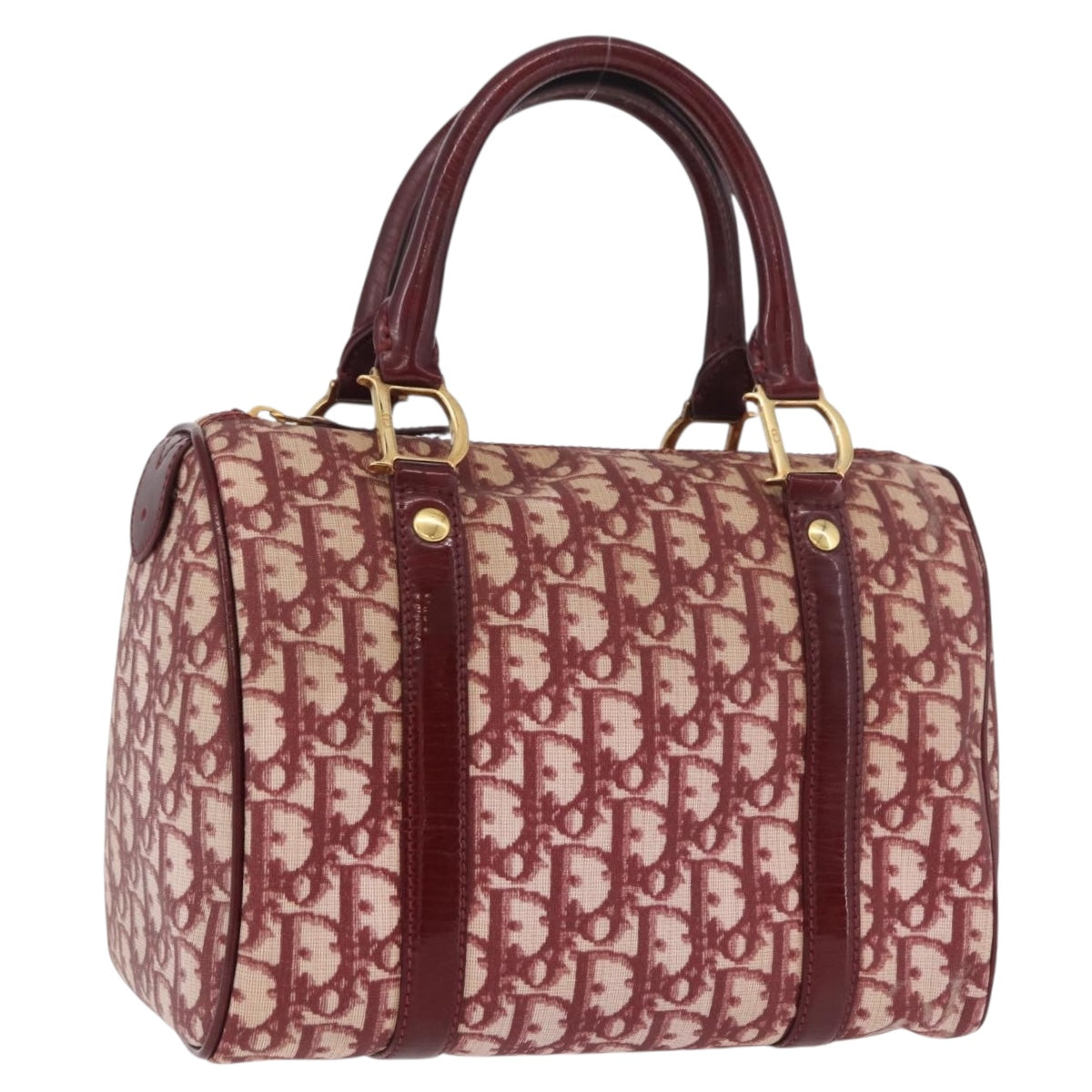 Christian Dior Trotter Canvas Hand Bag PVC Red Gold Auth BA13804A