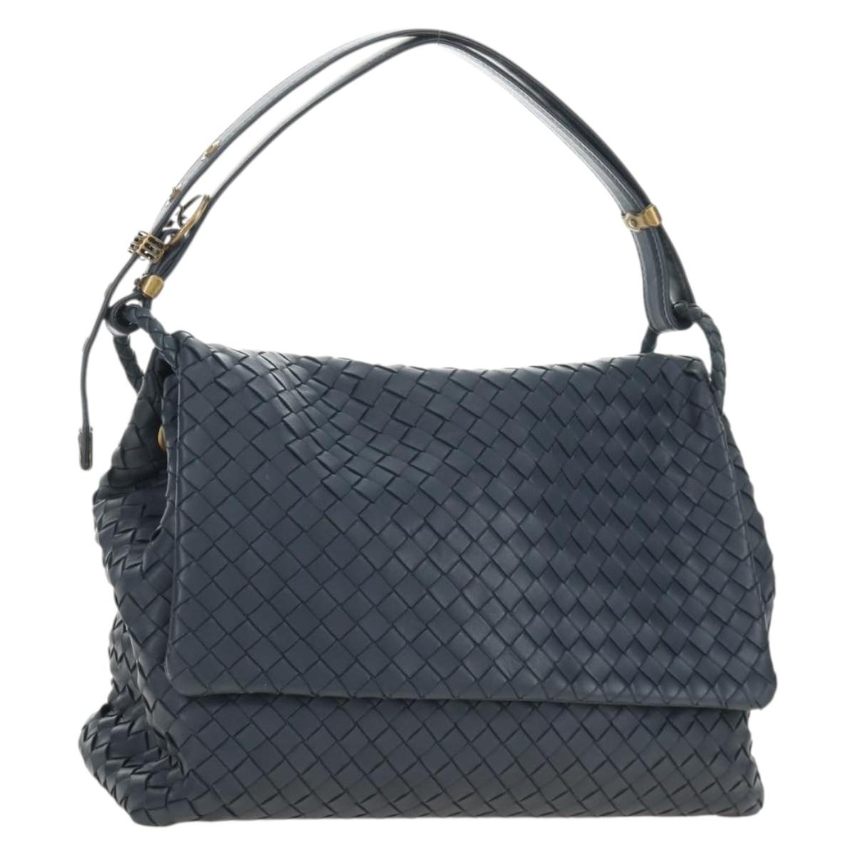 BOTTEGA VENETA INTRECCIATO Shoulder Bag Leather Navy Gold 162117 Auth BA13806V