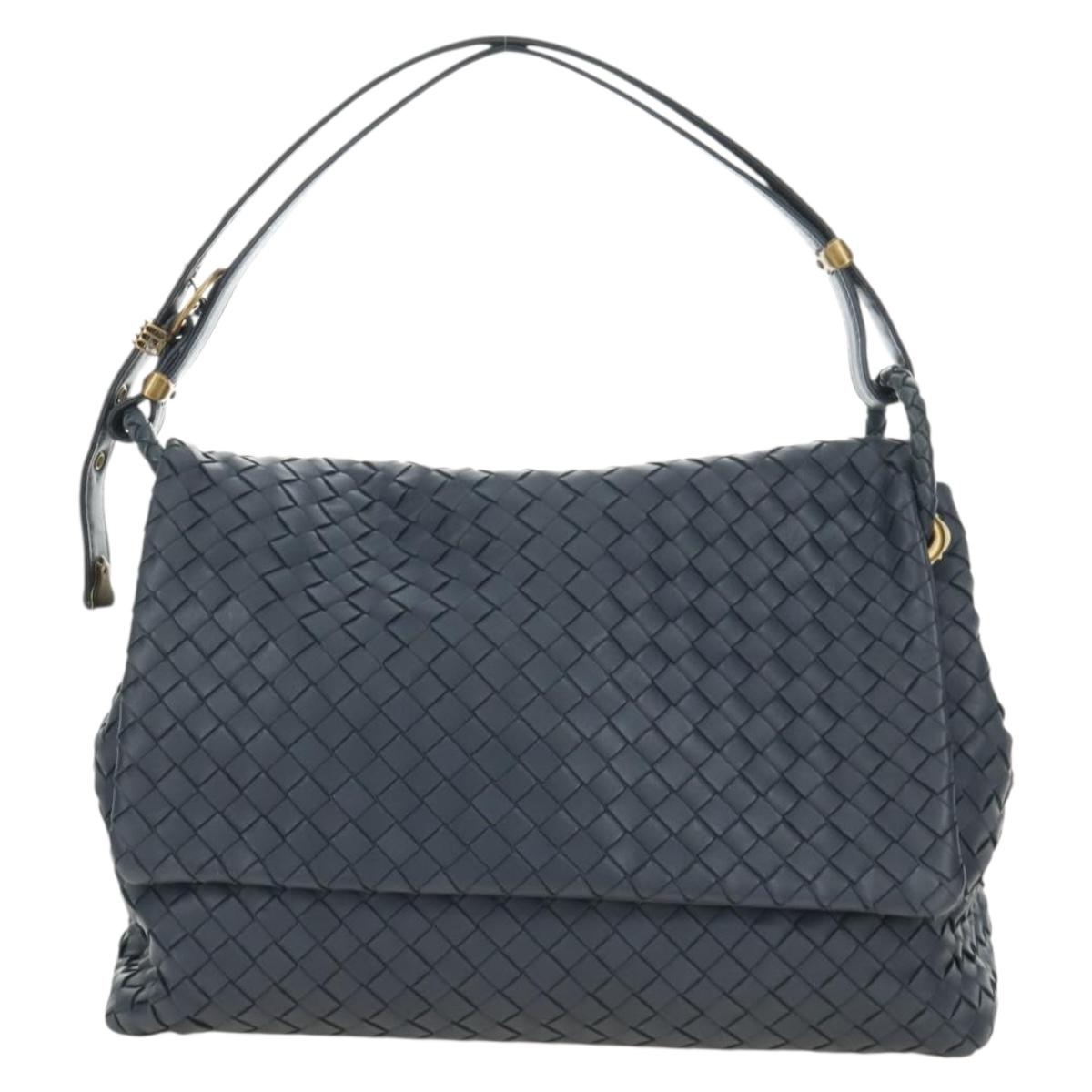 BOTTEGA VENETA INTRECCIATO Shoulder Bag Leather Navy Gold 162117 Auth BA13806V