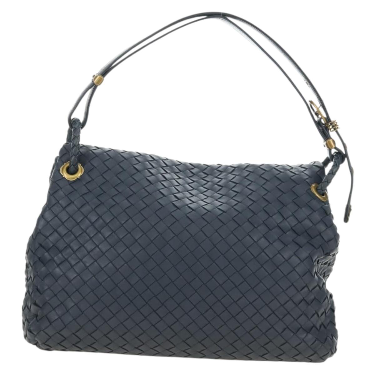 BOTTEGA VENETA INTRECCIATO Shoulder Bag Leather Navy Gold 162117 Auth BA13806V