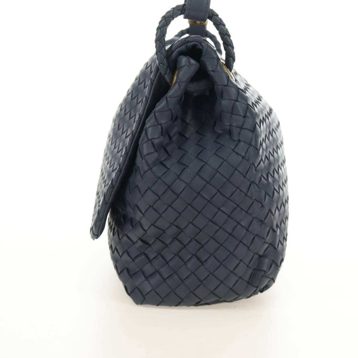 BOTTEGA VENETA INTRECCIATO Shoulder Bag Leather Navy Gold 162117 Auth BA13806V