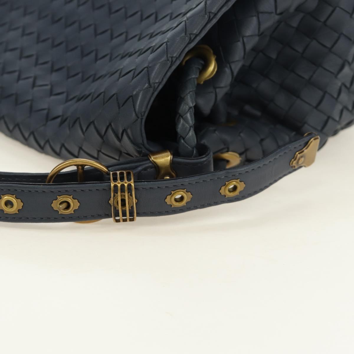 BOTTEGA VENETA INTRECCIATO Shoulder Bag Leather Navy Gold 162117 Auth BA13806V