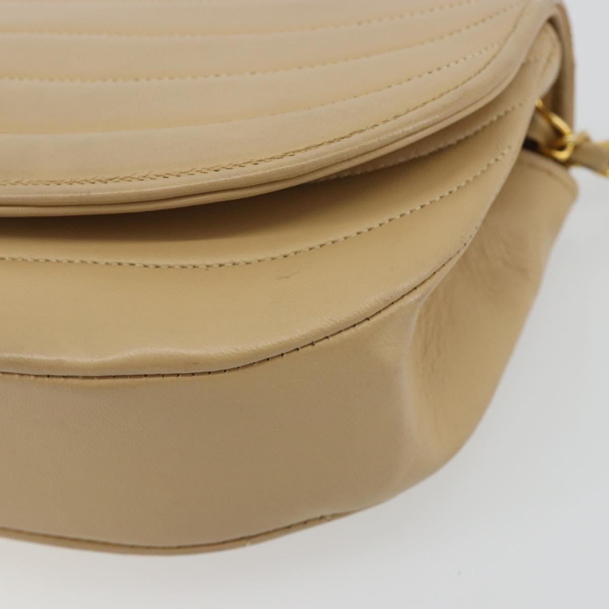 CHANEL Half Moon Chain Shoulder Bag Lamb Skin Beige Gold CC Auth BA13807A