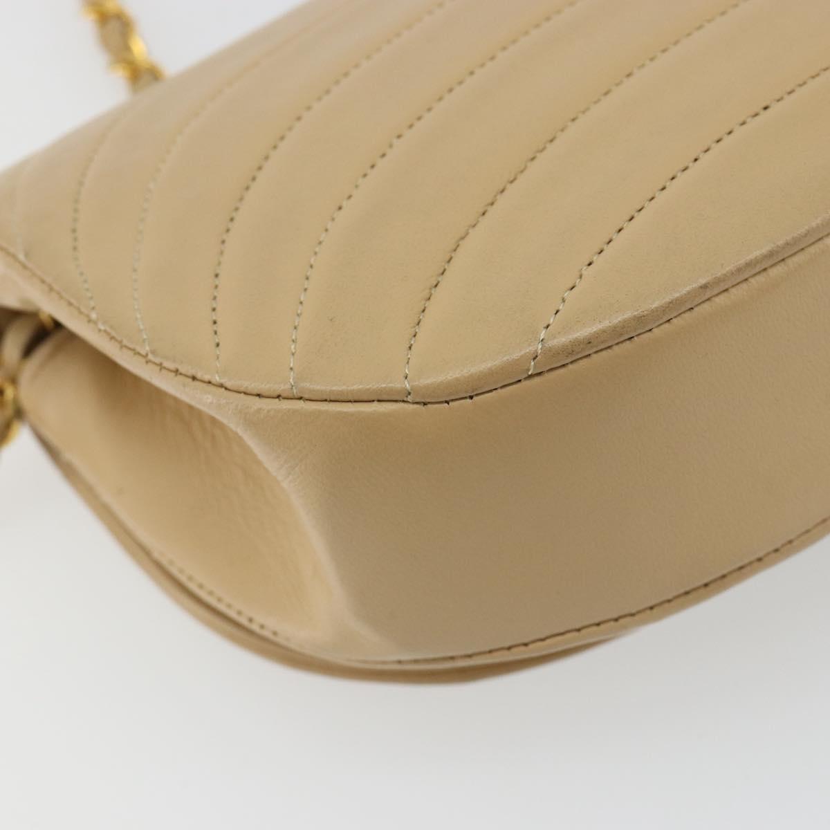 CHANEL Half Moon Chain Shoulder Bag Lamb Skin Beige Gold CC Auth BA13807A