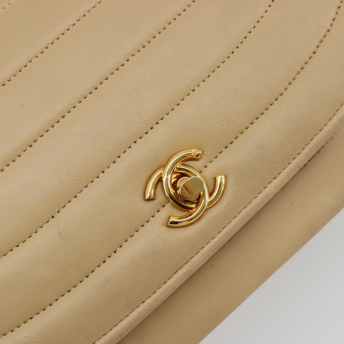 CHANEL Half Moon Chain Shoulder Bag Lamb Skin Beige Gold CC Auth BA13807A