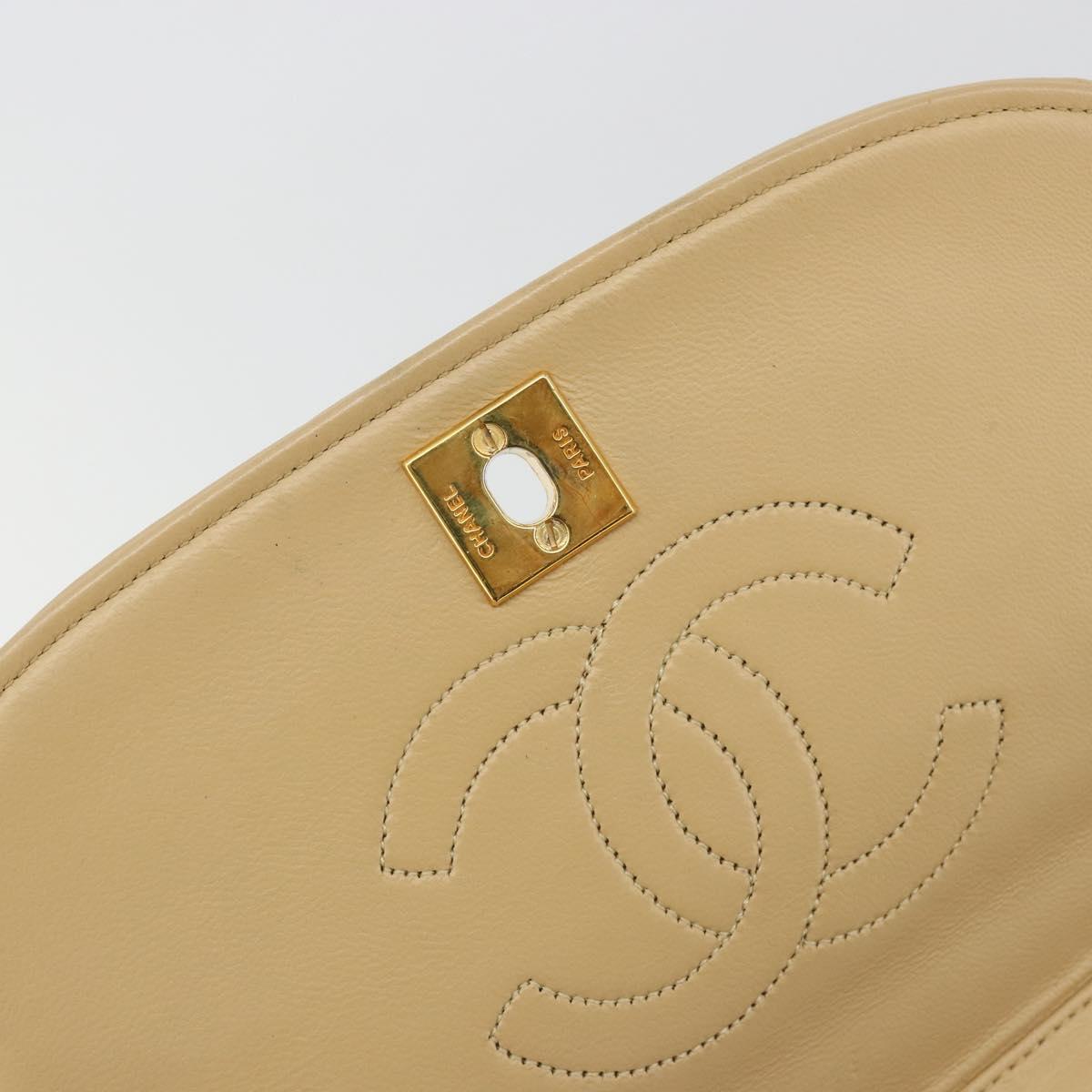 CHANEL Half Moon Chain Shoulder Bag Lamb Skin Beige Gold CC Auth BA13807A