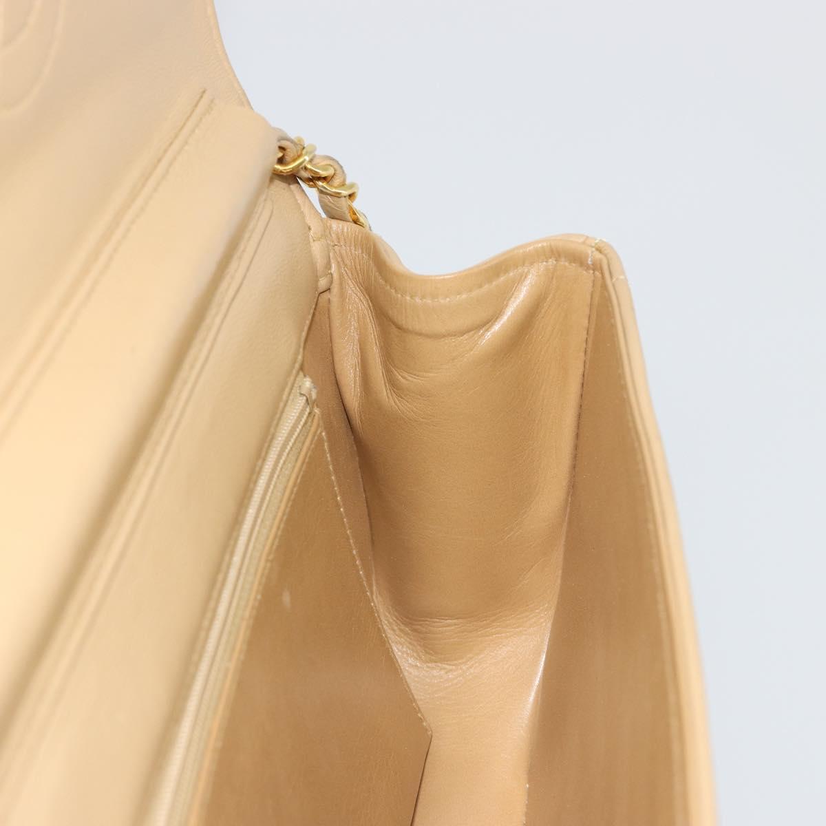 CHANEL Half Moon Chain Shoulder Bag Lamb Skin Beige Gold CC Auth BA13807A