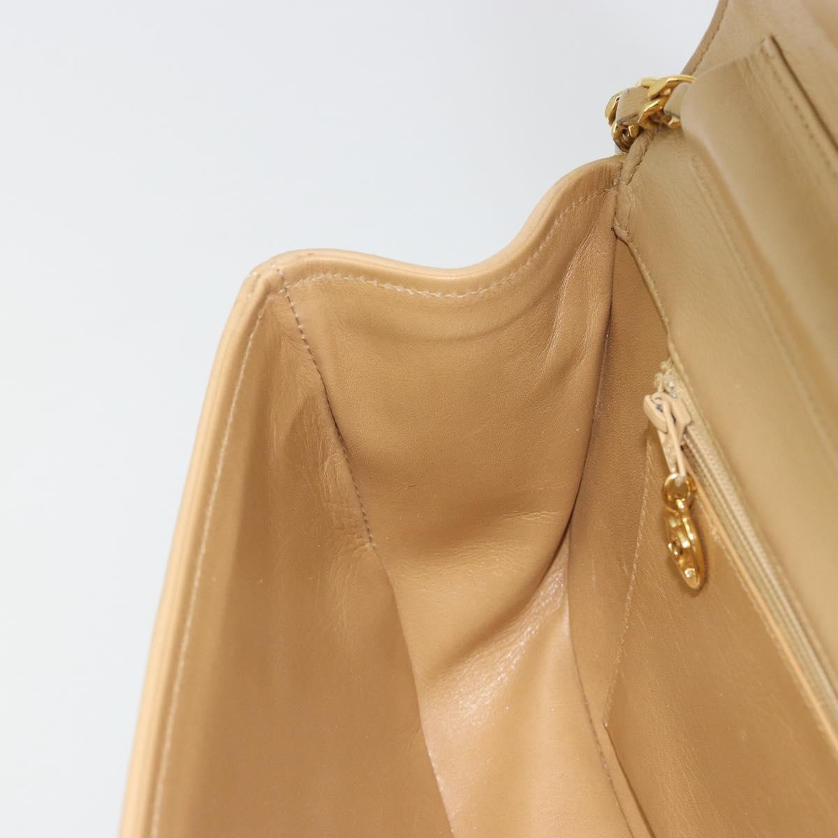 CHANEL Half Moon Chain Shoulder Bag Lamb Skin Beige Gold CC Auth BA13807A