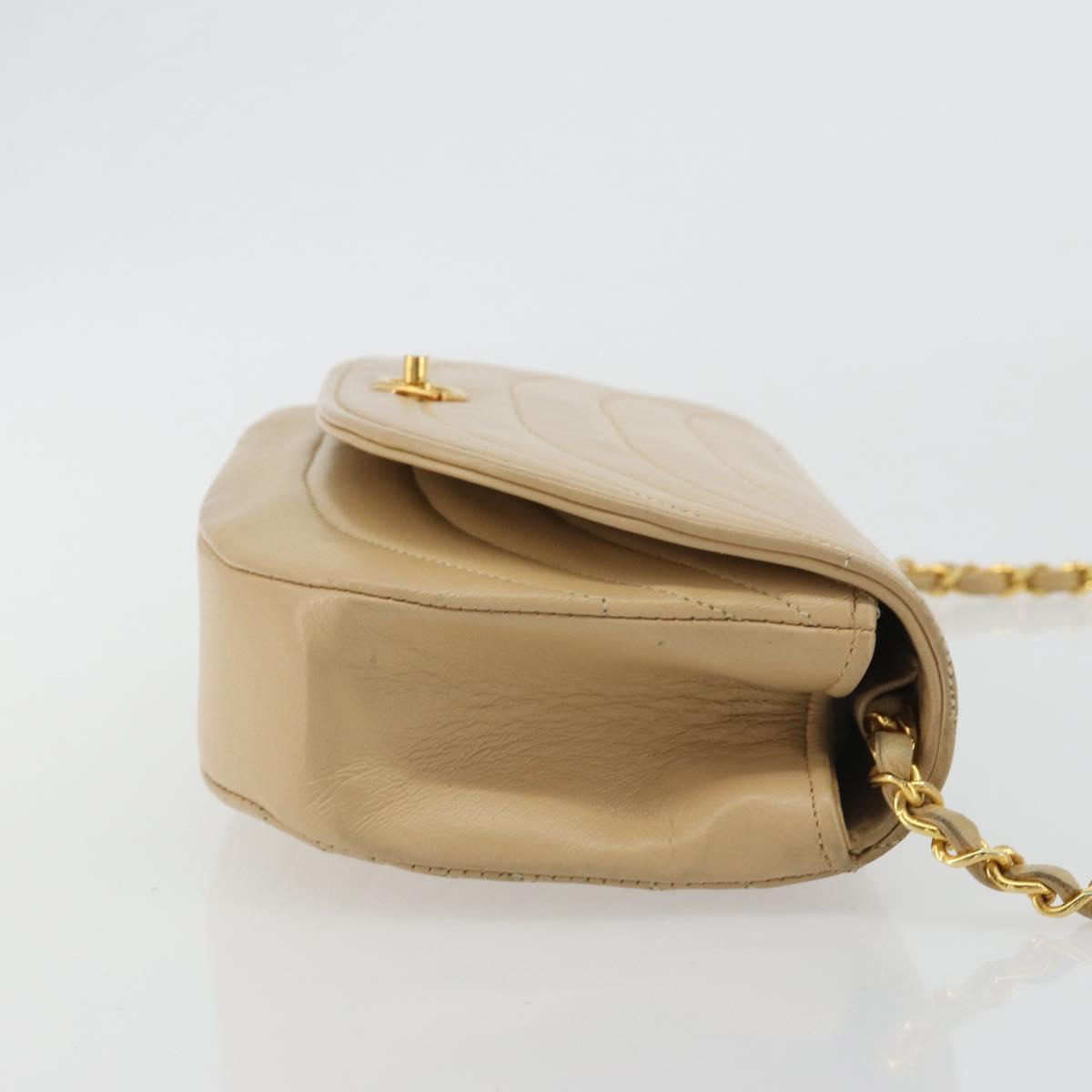 CHANEL Half Moon Chain Shoulder Bag Lamb Skin Beige Gold CC Auth BA13807A