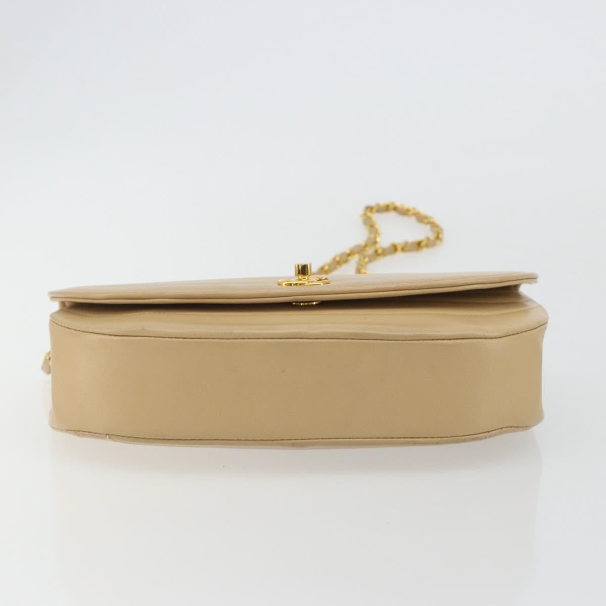 CHANEL Half Moon Chain Shoulder Bag Lamb Skin Beige Gold CC Auth BA13807A