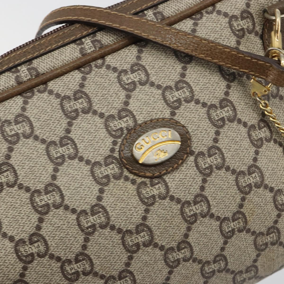 GUCCI GG Plus Supreme Shoulder Bag PVC Beige Gold Auth BA13812