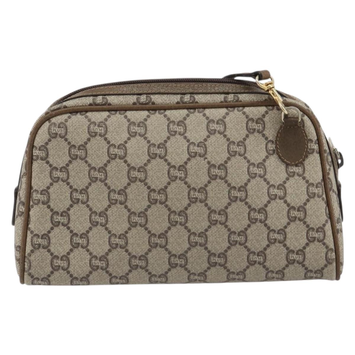 GUCCI GG Plus Supreme Shoulder Bag PVC Beige Gold Auth BA13812